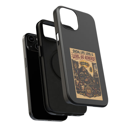 Phone Case — 'Social Life: Level 0 — Level 60 Achieved (Lion Banner)' Heavy-Duty Impact-Resistant Phone Case