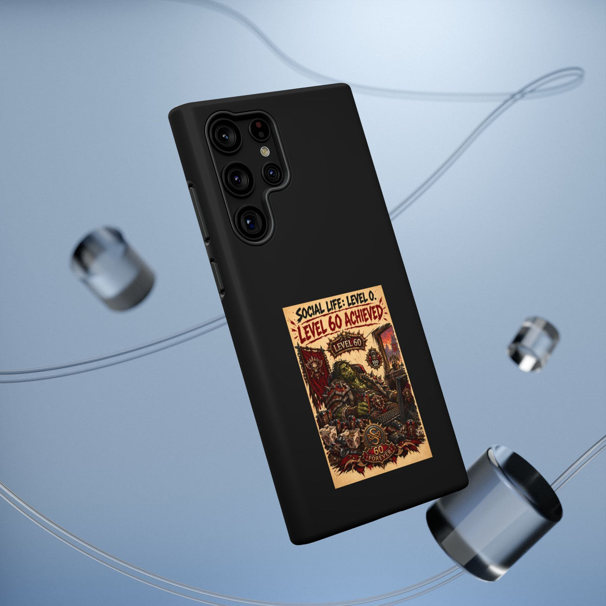 Phone Case — 'Social Life: Level 0 — Level 60 Achieved (Skull Banner)' Heavy-Duty Impact-Resistant Phone Case