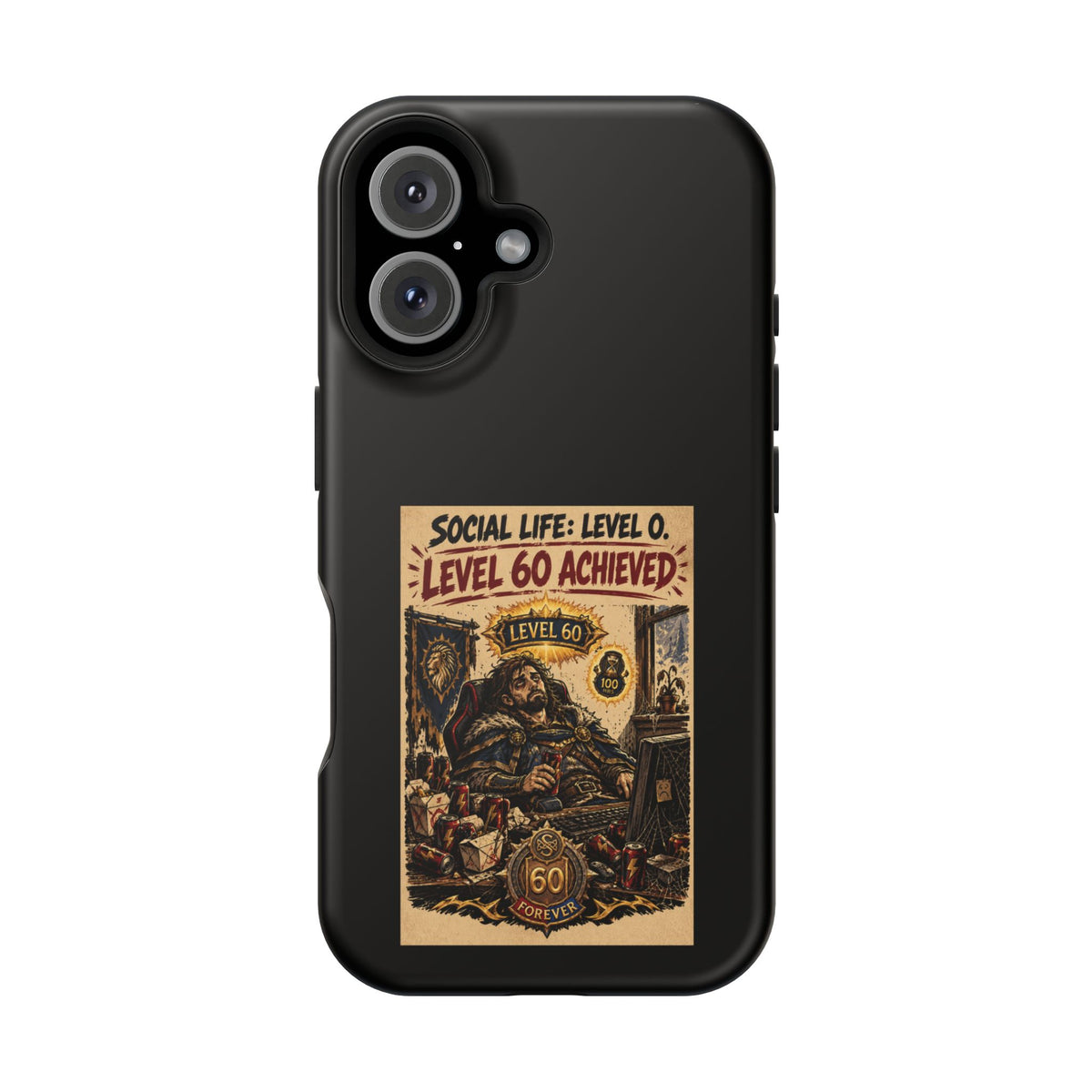 Phone Case — 'Social Life: Level 0 — Level 60 Achieved (Lion Banner)' Heavy-Duty Impact-Resistant Phone Case