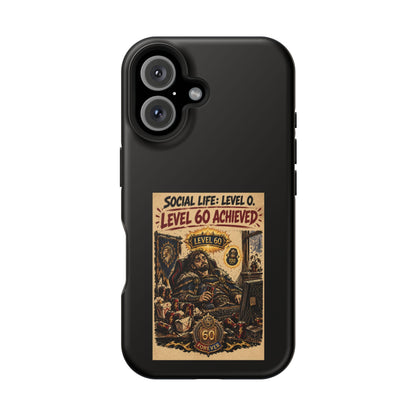 Phone Case — 'Social Life: Level 0 — Level 60 Achieved (Lion Banner)' Heavy-Duty Impact-Resistant Phone Case