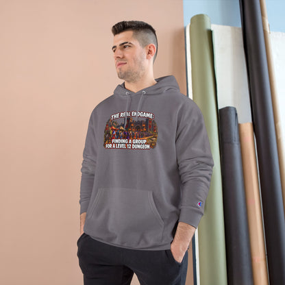 Champion Hoodie — "The Real Endgame: Finding a Group for a Level 1-2 Dungeon" Gaming Hoodie