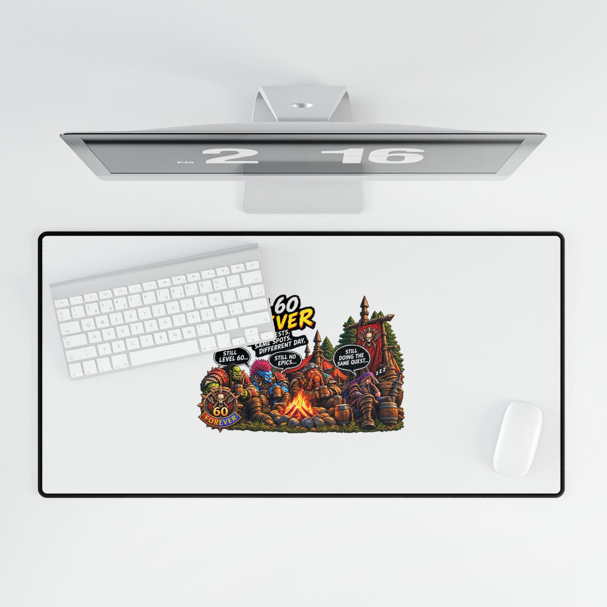 Level 60 Forever Gaming Desk Mat — RPG Campfire Mousepad