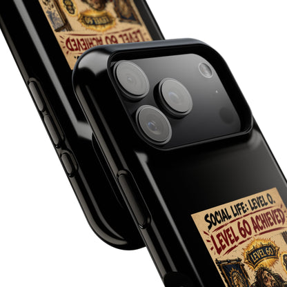 Phone Case — 'Social Life: Level 0 — Level 60 Achieved (Lion Banner)' Heavy-Duty Impact-Resistant Phone Case