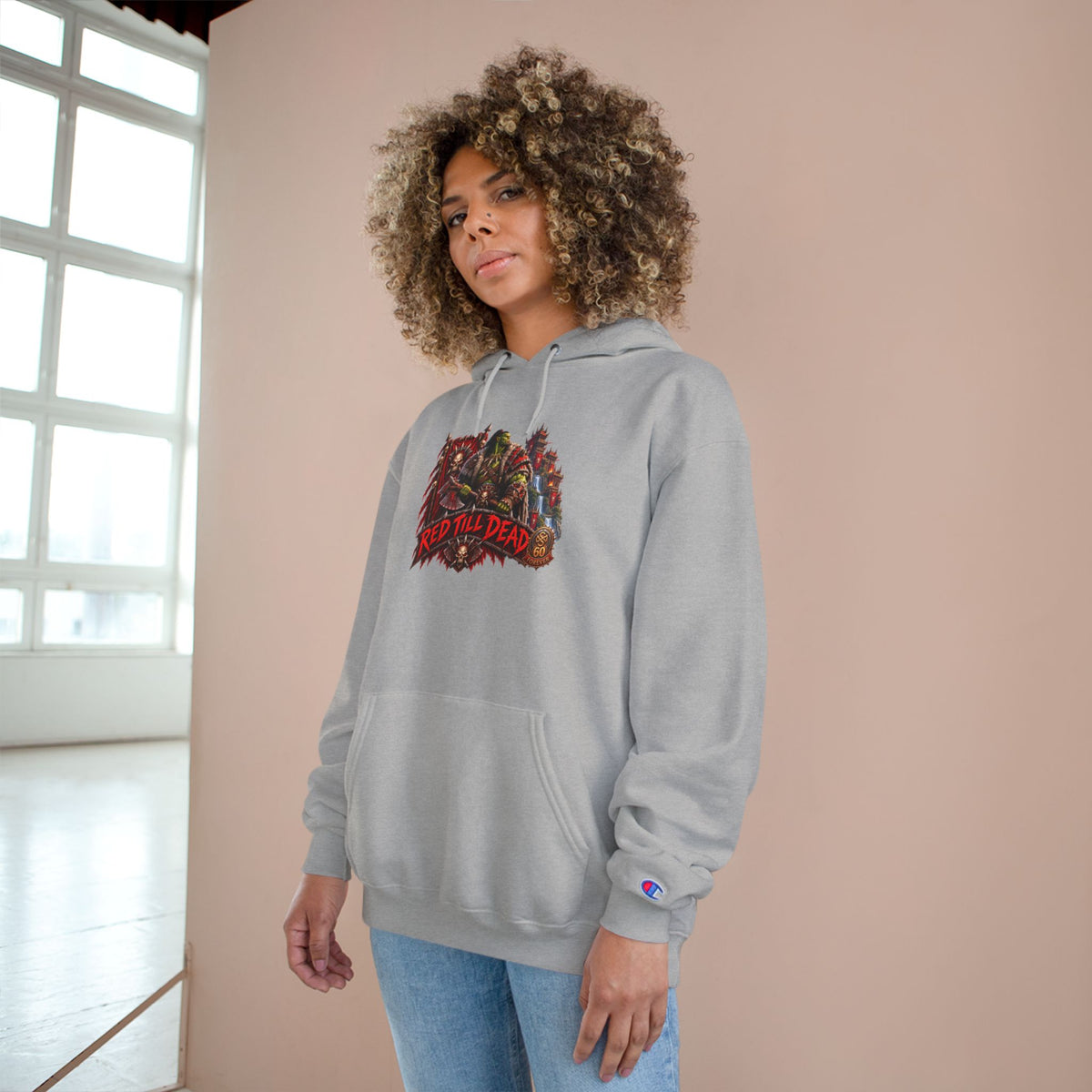 Champion Hoodie — 'Red 'Til Dead' Graphic Pullover