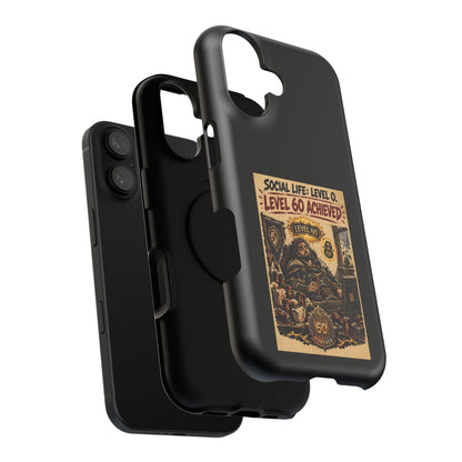 Phone Case — 'Social Life: Level 0 — Level 60 Achieved (Lion Banner)' Heavy-Duty Impact-Resistant Phone Case