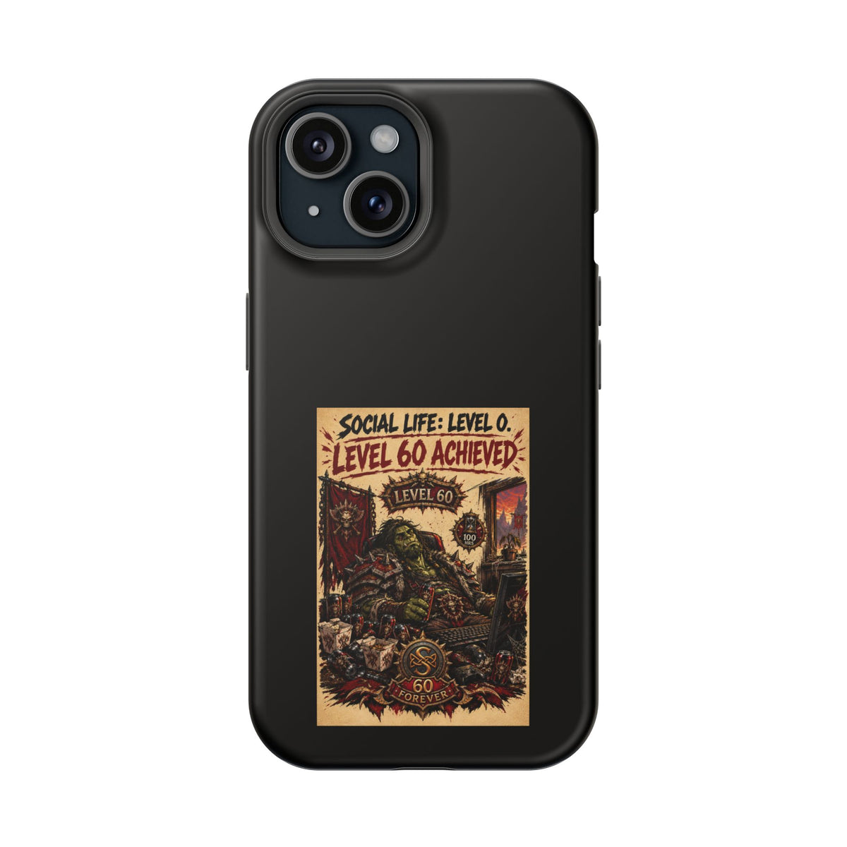 Phone Case — 'Social Life: Level 0 — Level 60 Achieved (Skull Banner)' Heavy-Duty Impact-Resistant Phone Case