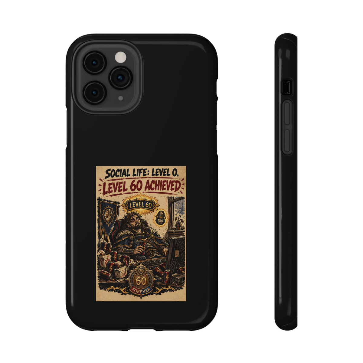 Phone Case — 'Social Life: Level 0 — Level 60 Achieved (Lion Banner)' Heavy-Duty Impact-Resistant Phone Case