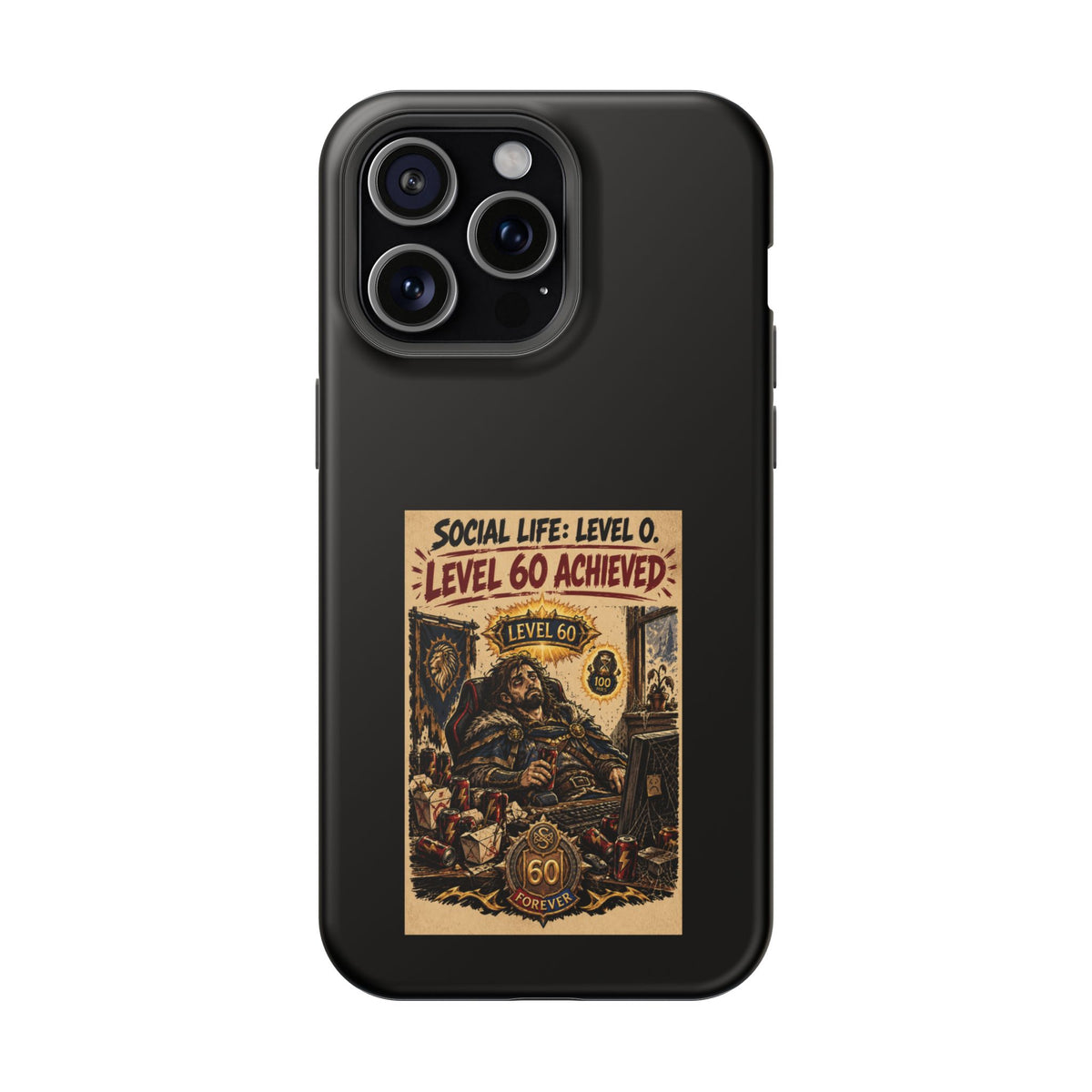 Phone Case — 'Social Life: Level 0 — Level 60 Achieved (Lion Banner)' Heavy-Duty Impact-Resistant Phone Case