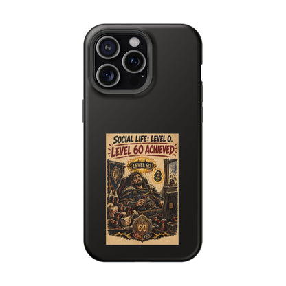 Phone Case — 'Social Life: Level 0 — Level 60 Achieved (Lion Banner)' Heavy-Duty Impact-Resistant Phone Case
