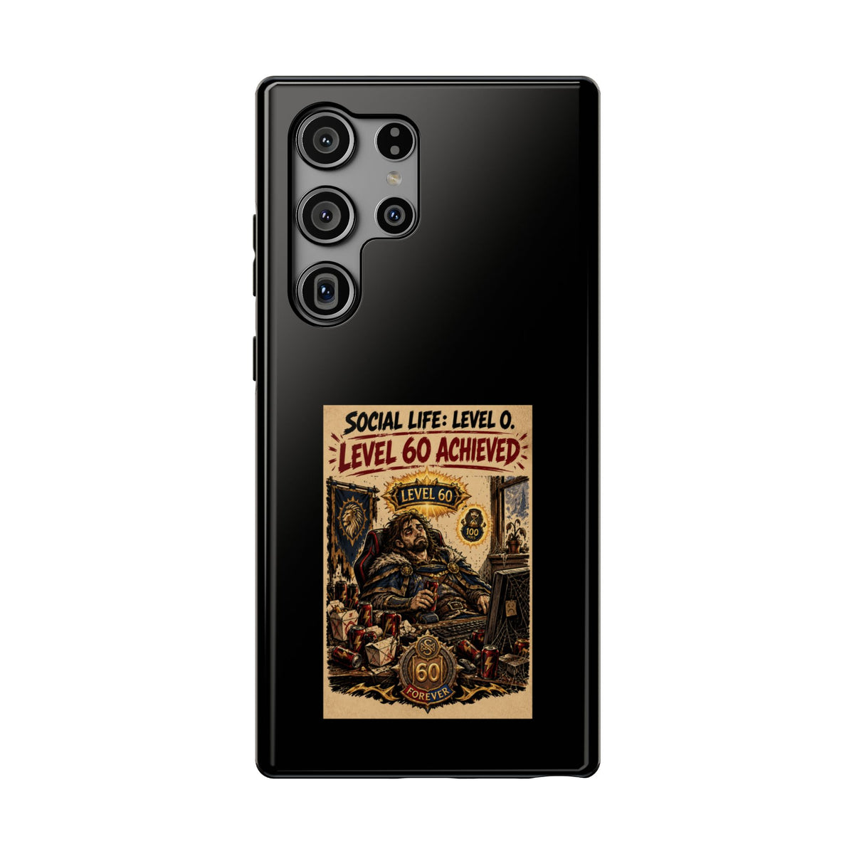 Phone Case — 'Social Life: Level 0 — Level 60 Achieved (Lion Banner)' Heavy-Duty Impact-Resistant Phone Case