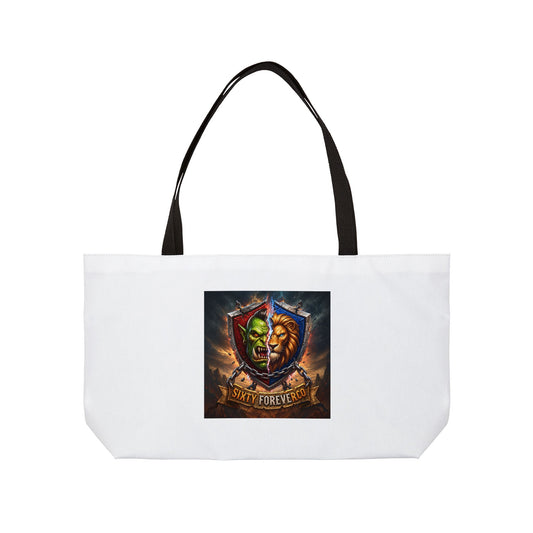 Weekender Tote Bag — 'Unity Forever' Split-Face Lion & Orc Crest Travel Tote