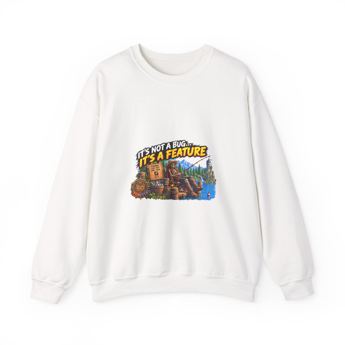 Crewneck Sweatshirt - “It’s Not a Bug, It’s a Feature” Retro Cabin Gamer Design