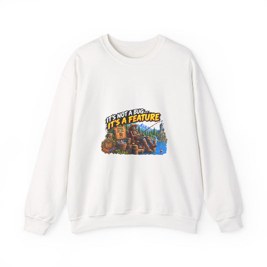 Crewneck Sweatshirt - “It’s Not a Bug, It’s a Feature” Retro Cabin Gamer Design