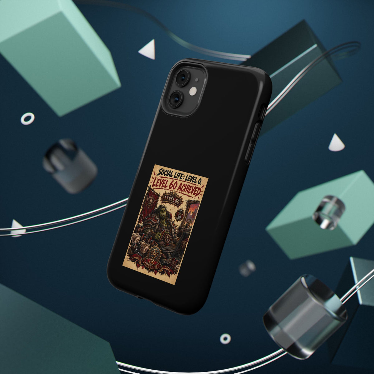 Phone Case — 'Social Life: Level 0 — Level 60 Achieved (Skull Banner)' Heavy-Duty Impact-Resistant Phone Case