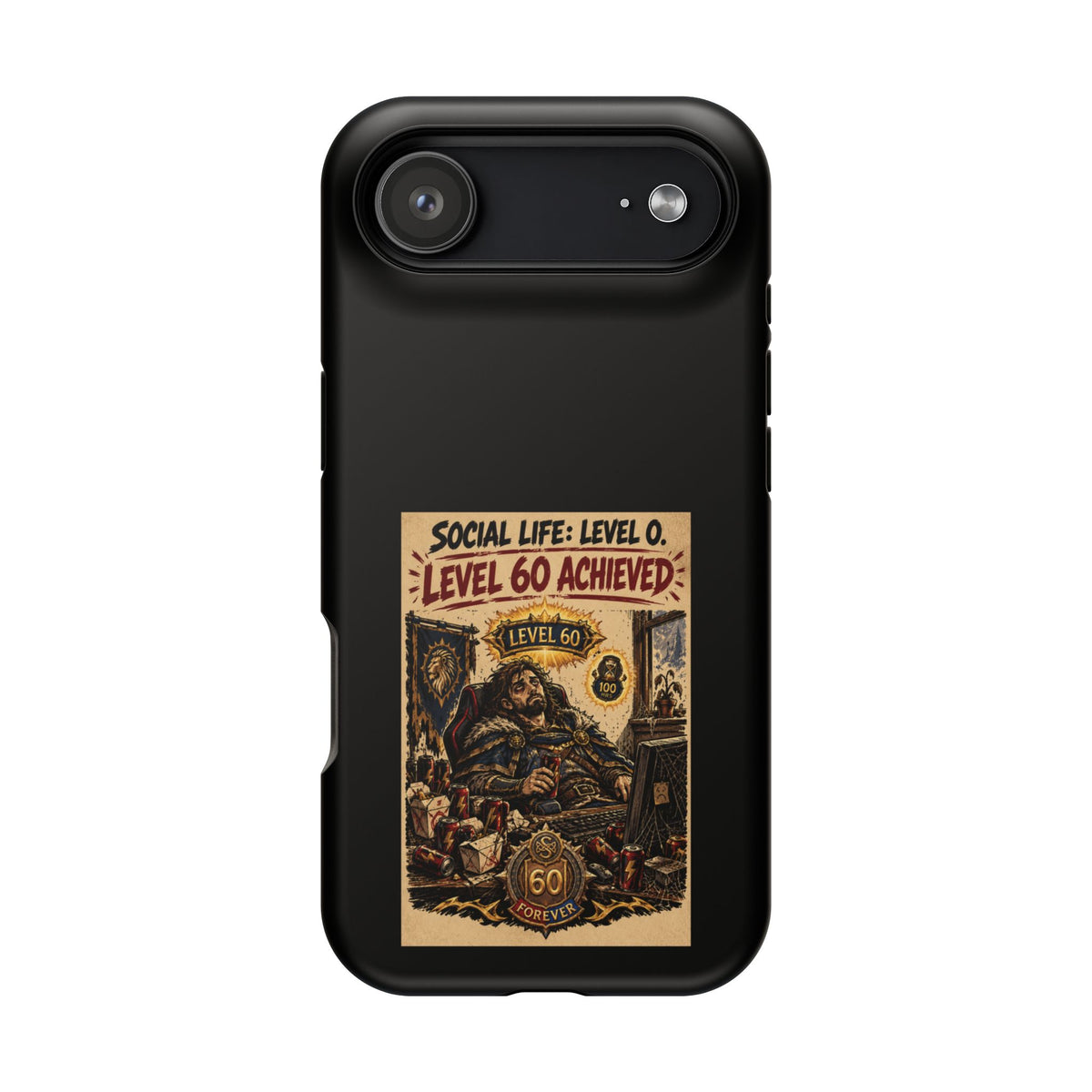 Phone Case — 'Social Life: Level 0 — Level 60 Achieved (Lion Banner)' Heavy-Duty Impact-Resistant Phone Case