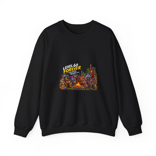 Crewneck Sweatshirt — "Level 60 Forever" Gamer Campfire Design