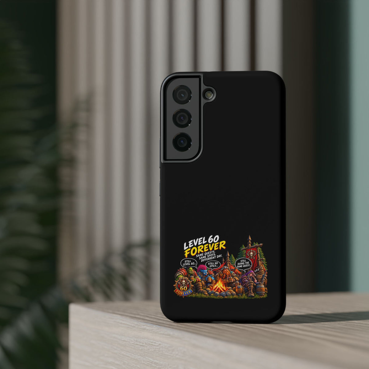 Phone Case — 'Level 60 Forever Campfire' Heavy-Duty Impact-Resistant Phone Case