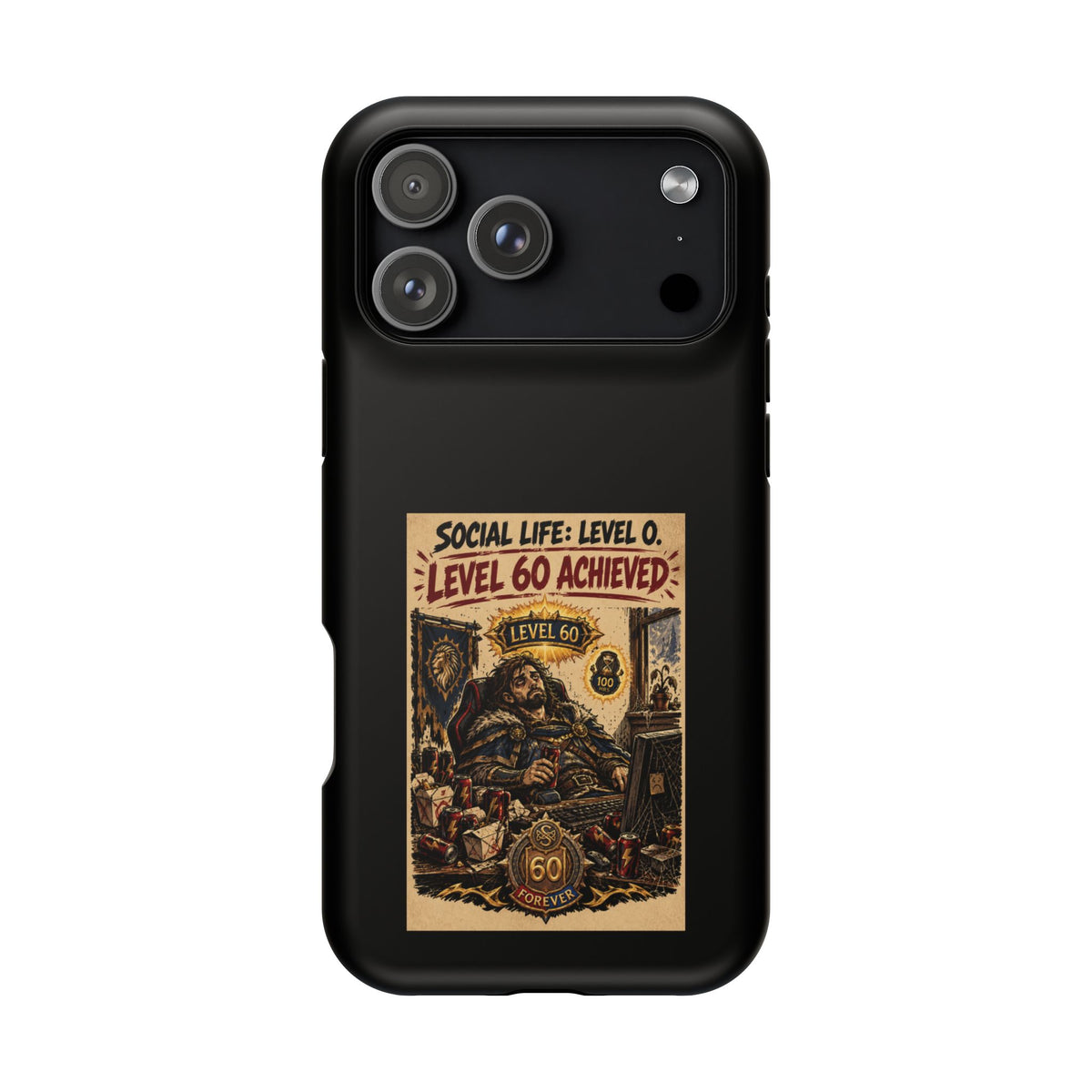 Phone Case — 'Social Life: Level 0 — Level 60 Achieved (Lion Banner)' Heavy-Duty Impact-Resistant Phone Case