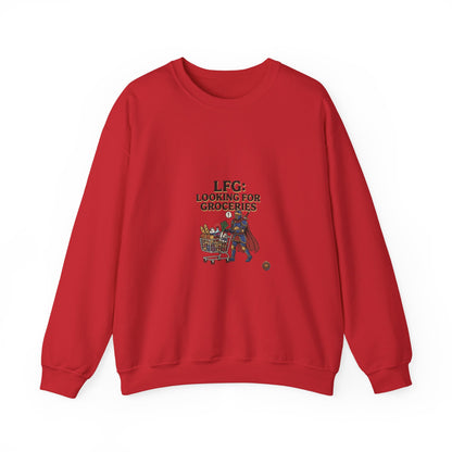 Crewneck Sweatshirt — "LFG: Looking For Groceries" Funny Gamer Shopping Graphic