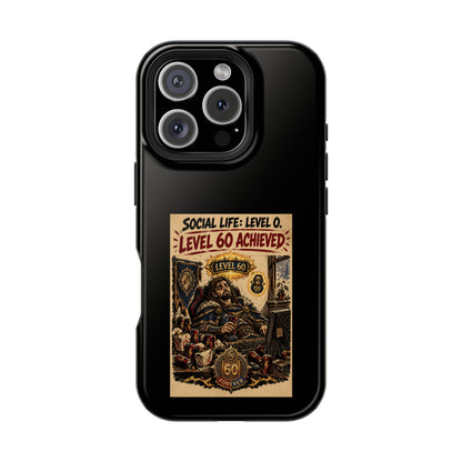 Phone Case — 'Social Life: Level 0 — Level 60 Achieved (Lion Banner)' Heavy-Duty Impact-Resistant Phone Case