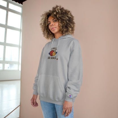 Hoodie — “I Pull, She Heals” Physical Therapy & Massage Therapist Pullover