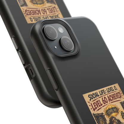 Phone Case — 'Social Life: Level 0 — Level 60 Achieved (Lion Banner)' Heavy-Duty Impact-Resistant Phone Case