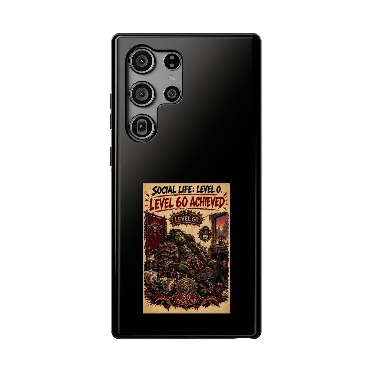 Phone Case — 'Social Life: Level 0 — Level 60 Achieved (Skull Banner)' Heavy-Duty Impact-Resistant Phone Case