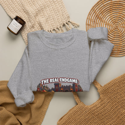 Gaming Crewneck Sweatshirt — "The Real Endgame: Finding a Group for a Level 12 Dungeon"