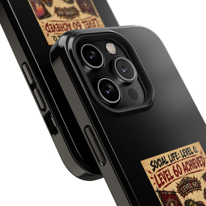 Phone Case — 'Social Life: Level 0 — Level 60 Achieved (Skull Banner)' Heavy-Duty Impact-Resistant Phone Case