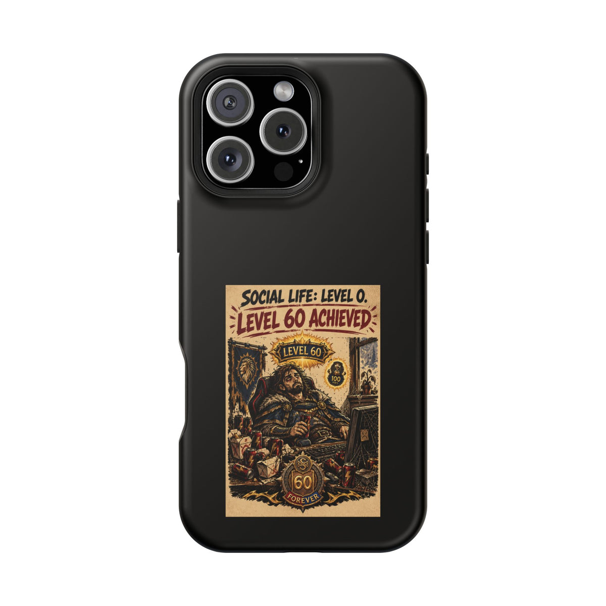 Phone Case — 'Social Life: Level 0 — Level 60 Achieved (Lion Banner)' Heavy-Duty Impact-Resistant Phone Case