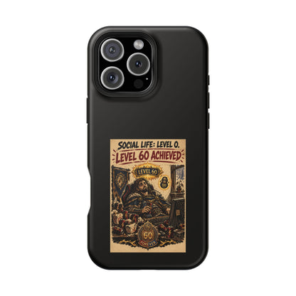 Phone Case — 'Social Life: Level 0 — Level 60 Achieved (Lion Banner)' Heavy-Duty Impact-Resistant Phone Case