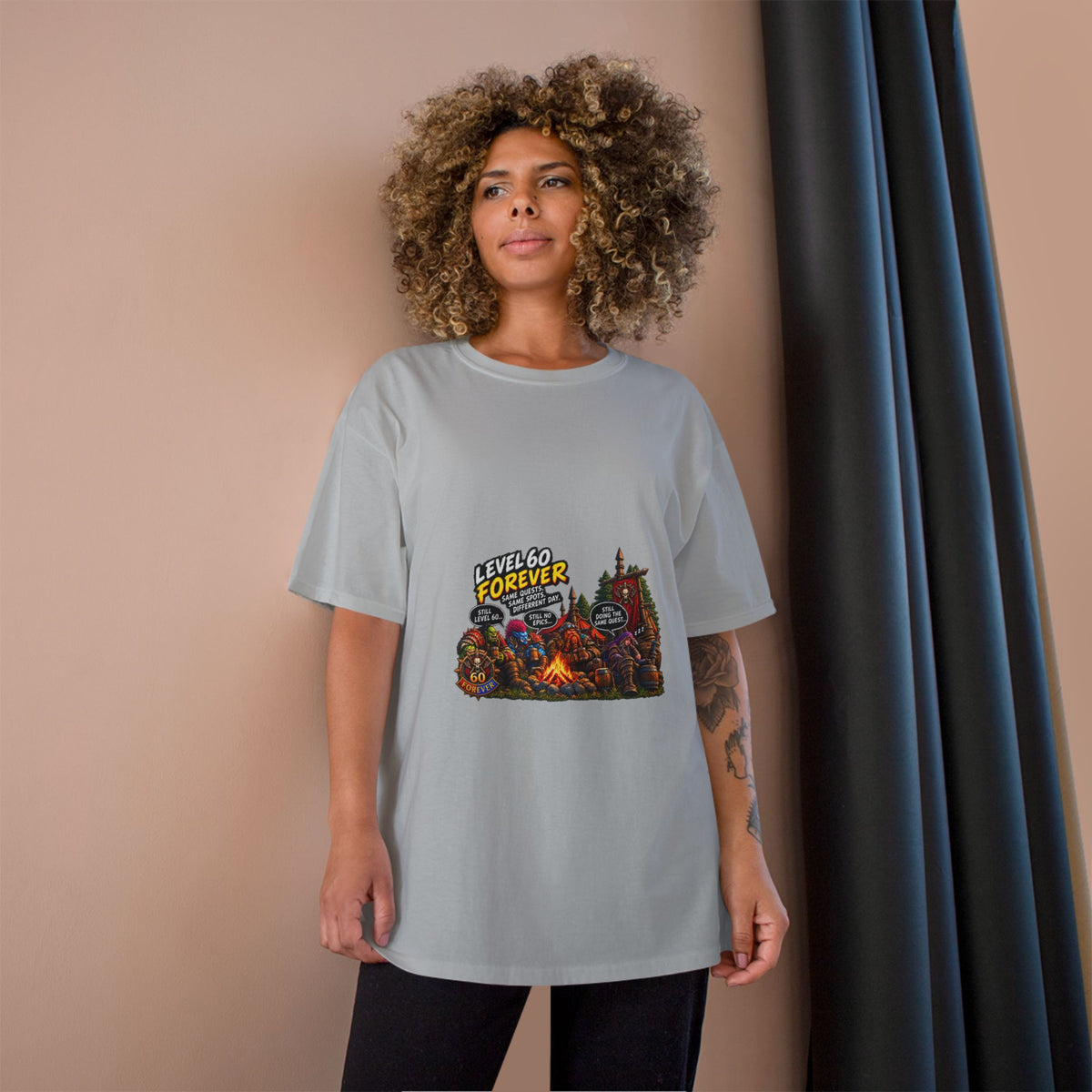 Level 60 Forever T-Shirt – Retro RPG Campfire Gamer Tee