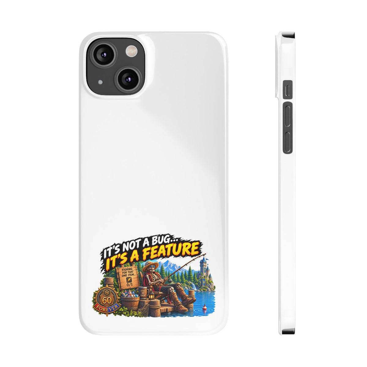 Slim Phone Case — "It's Not a Bug, It's a Feature" Rustic Camping Design