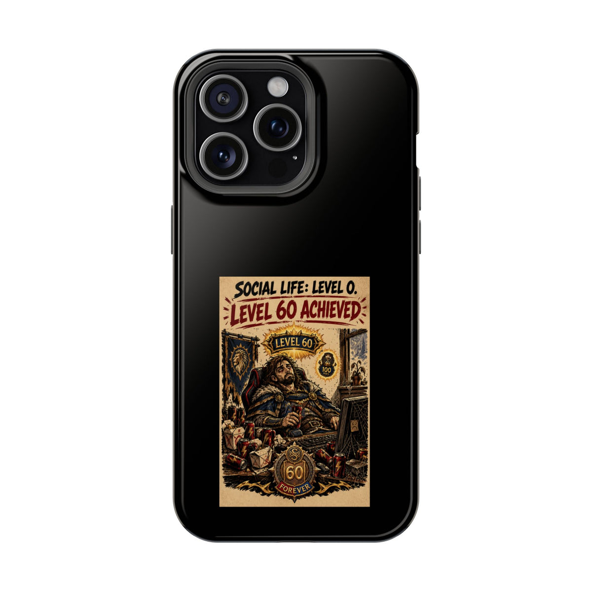 Phone Case — 'Social Life: Level 0 — Level 60 Achieved (Lion Banner)' Heavy-Duty Impact-Resistant Phone Case