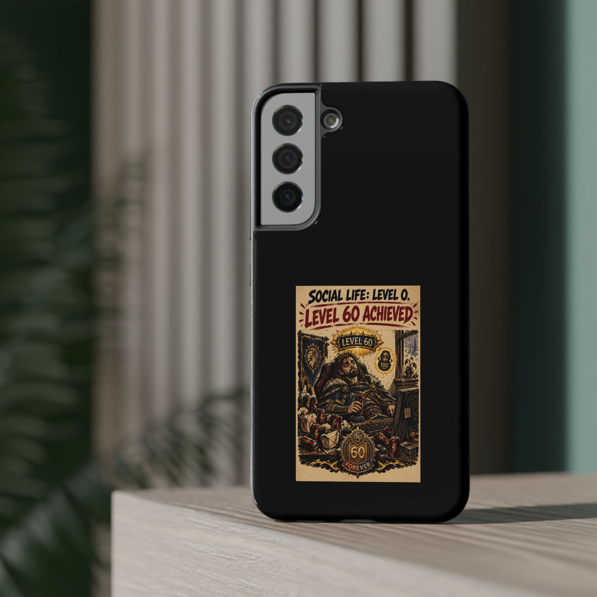 Phone Case — 'Social Life: Level 0 — Level 60 Achieved (Lion Banner)' Heavy-Duty Impact-Resistant Phone Case