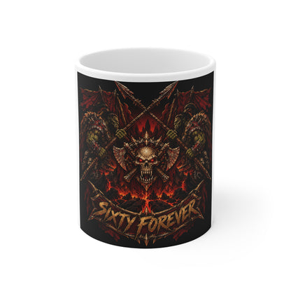 Sixty Forever Skull & Spears – White Mug (11oz)