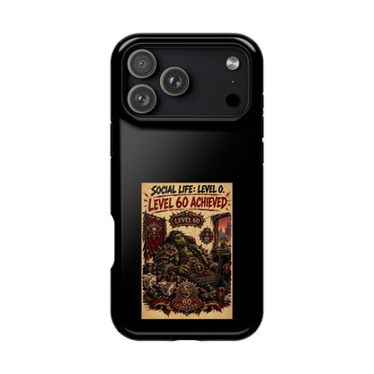 Phone Case — 'Social Life: Level 0 — Level 60 Achieved (Skull Banner)' Heavy-Duty Impact-Resistant Phone Case