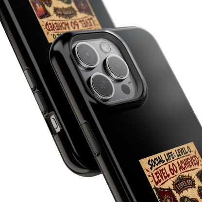 Phone Case — 'Social Life: Level 0 — Level 60 Achieved (Skull Banner)' Heavy-Duty Impact-Resistant Phone Case