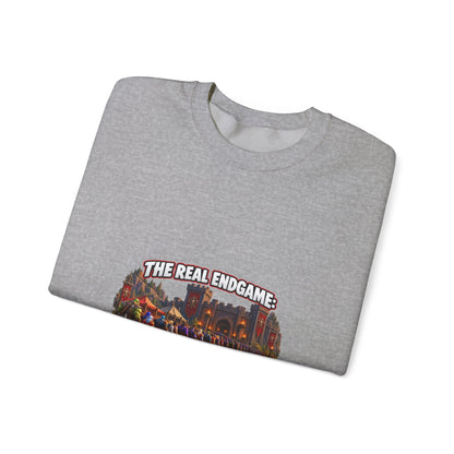 Gaming Crewneck Sweatshirt — "The Real Endgame: Finding a Group for a Level 12 Dungeon"