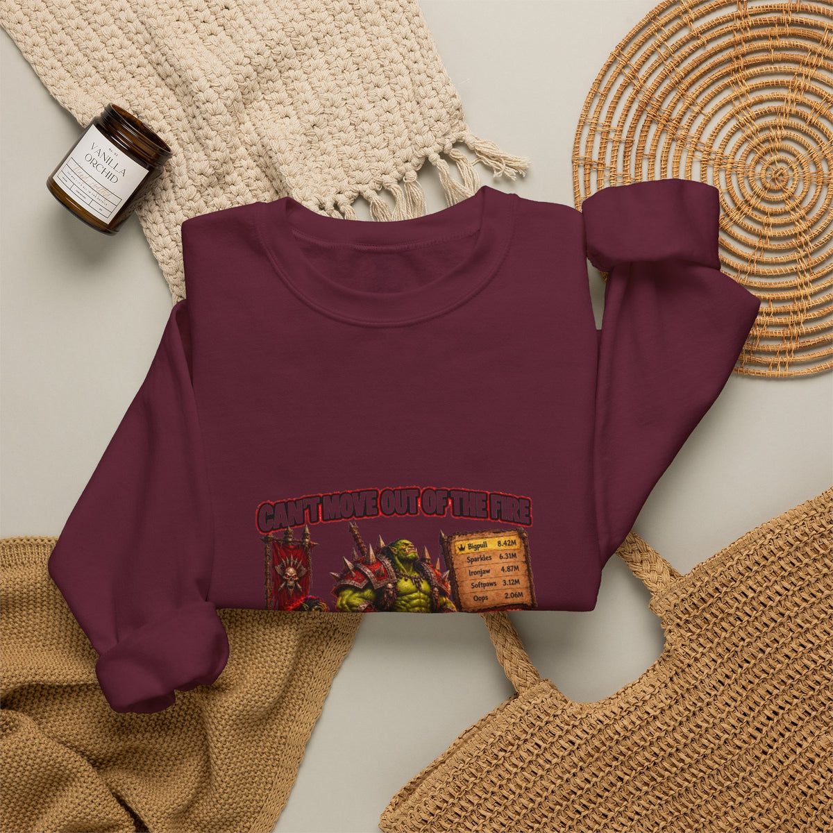 Crewneck Sweatshirt — Retro Dungeons & Dragons Goblin Art "Get Out of the Fire" RPG Gaming Tee