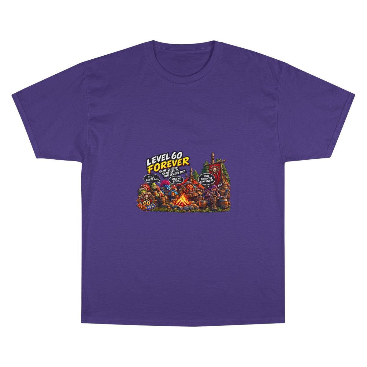 Level 60 Forever T-Shirt – Retro RPG Campfire Gamer Tee