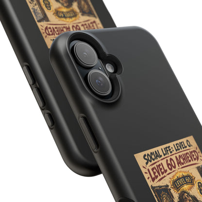 Phone Case — 'Social Life: Level 0 — Level 60 Achieved (Lion Banner)' Heavy-Duty Impact-Resistant Phone Case