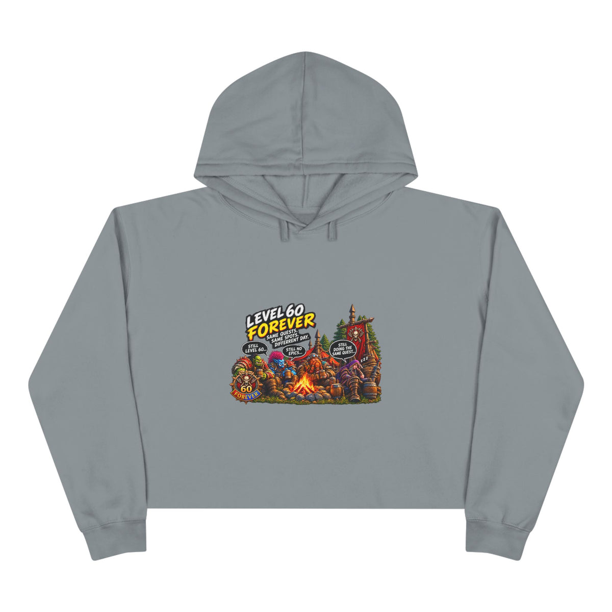 Gaming Camp Crop Hoodie — "Level 60 Forever" Retro RPG Graphic