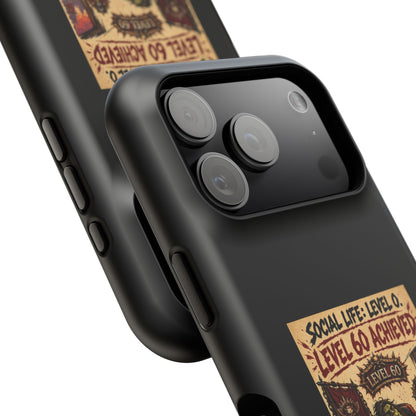 Phone Case — 'Social Life: Level 0 — Level 60 Achieved (Skull Banner)' Heavy-Duty Impact-Resistant Phone Case