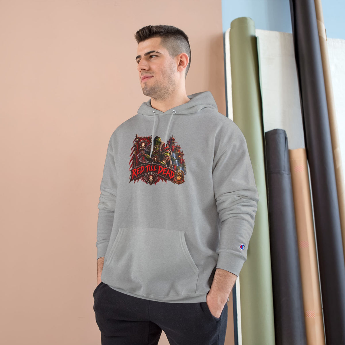 Champion Hoodie — 'Red 'Til Dead' Graphic Pullover