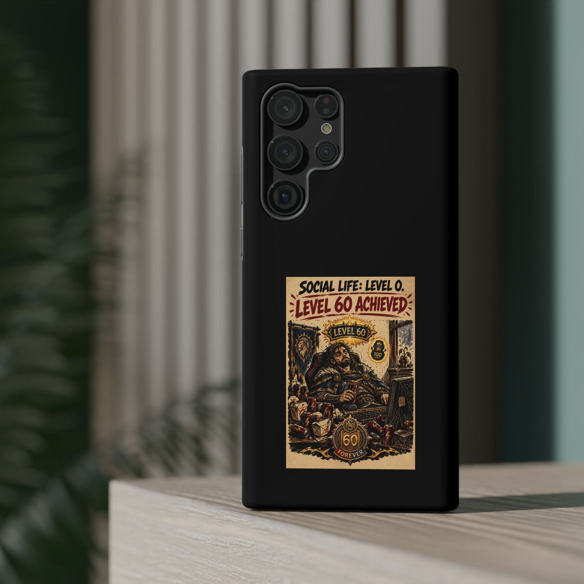 Phone Case — 'Social Life: Level 0 — Level 60 Achieved (Lion Banner)' Heavy-Duty Impact-Resistant Phone Case