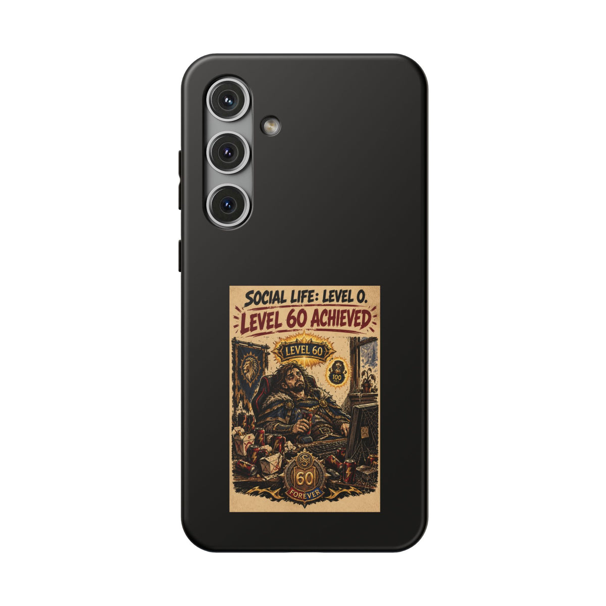 Phone Case — 'Social Life: Level 0 — Level 60 Achieved (Lion Banner)' Heavy-Duty Impact-Resistant Phone Case