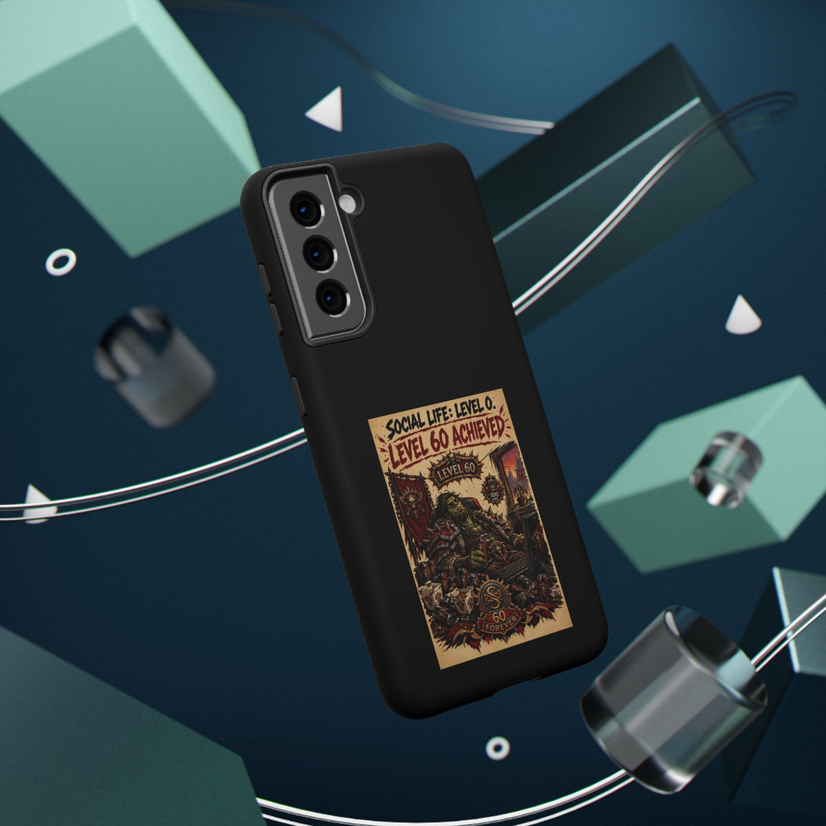 Phone Case — 'Social Life: Level 0 — Level 60 Achieved (Skull Banner)' Heavy-Duty Impact-Resistant Phone Case