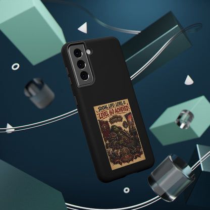 Phone Case — 'Social Life: Level 0 — Level 60 Achieved (Skull Banner)' Heavy-Duty Impact-Resistant Phone Case