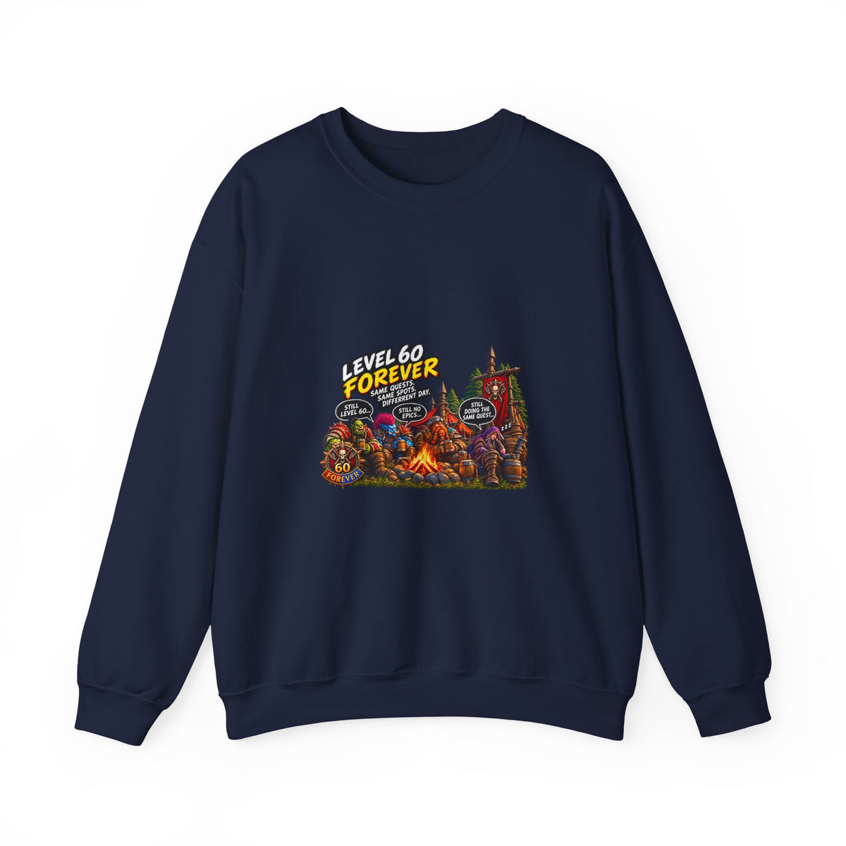 Crewneck Sweatshirt — "Level 60 Forever" Gamer Campfire Design